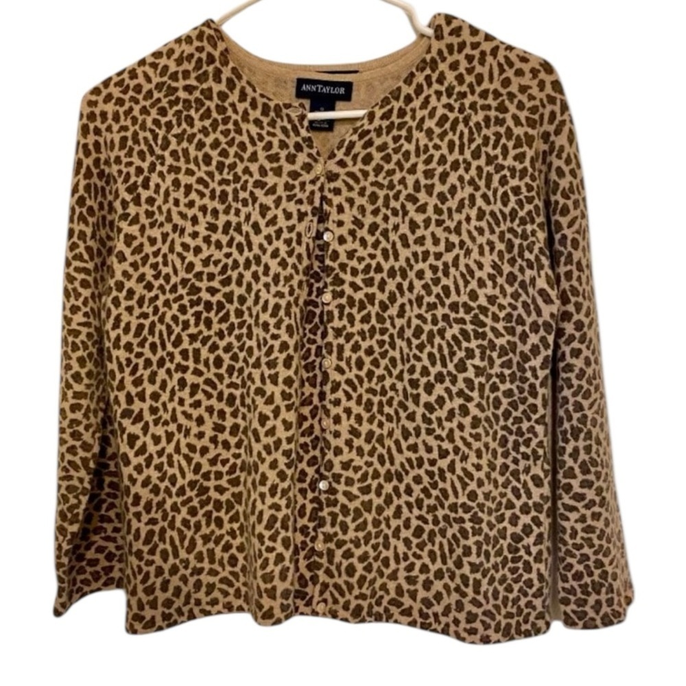 2- Ann Taylor Womens Open Front Cardigan & Matching Tank Top Size M, Leopard‎